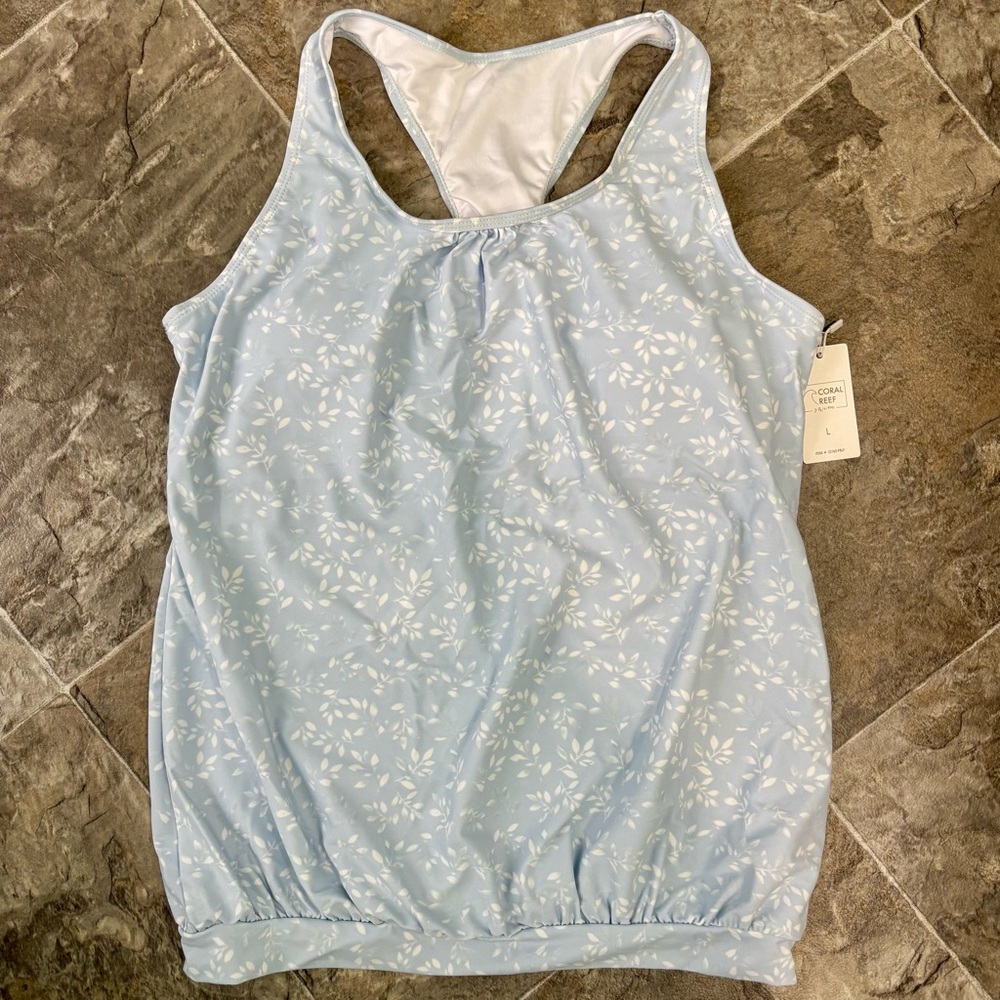 Light Blue Floral Women's Swim Tank Top